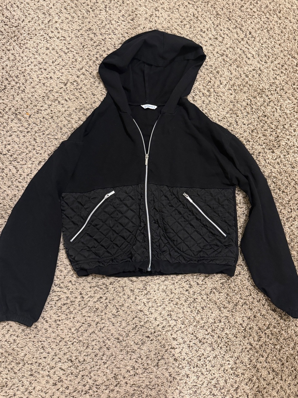 Girls Mayoral Quilted Cropped Black Hooded Jacket NWOT Youth XL Casual Basics